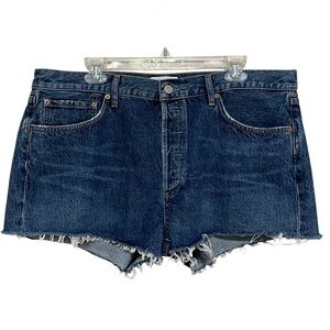 Agolde Parker Cut Off Blue Denim Shorts 100% Organic Cotton Dark Wash Size 33